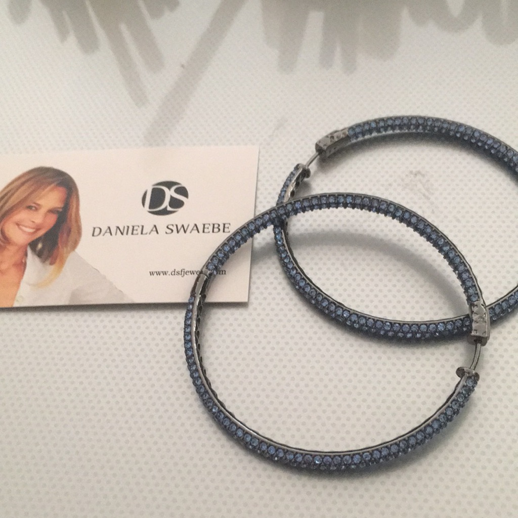 Daniela Swaebe Hematite Plated Pave Crystal Inside -Outside Hoop Earrings.